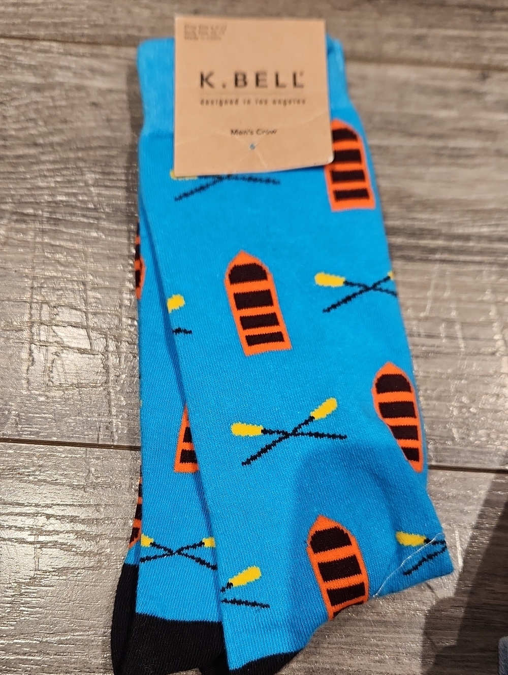 NWT K. Bell Row Boat & Oars Men's Crew Socks Shoe Sz 6.5-12